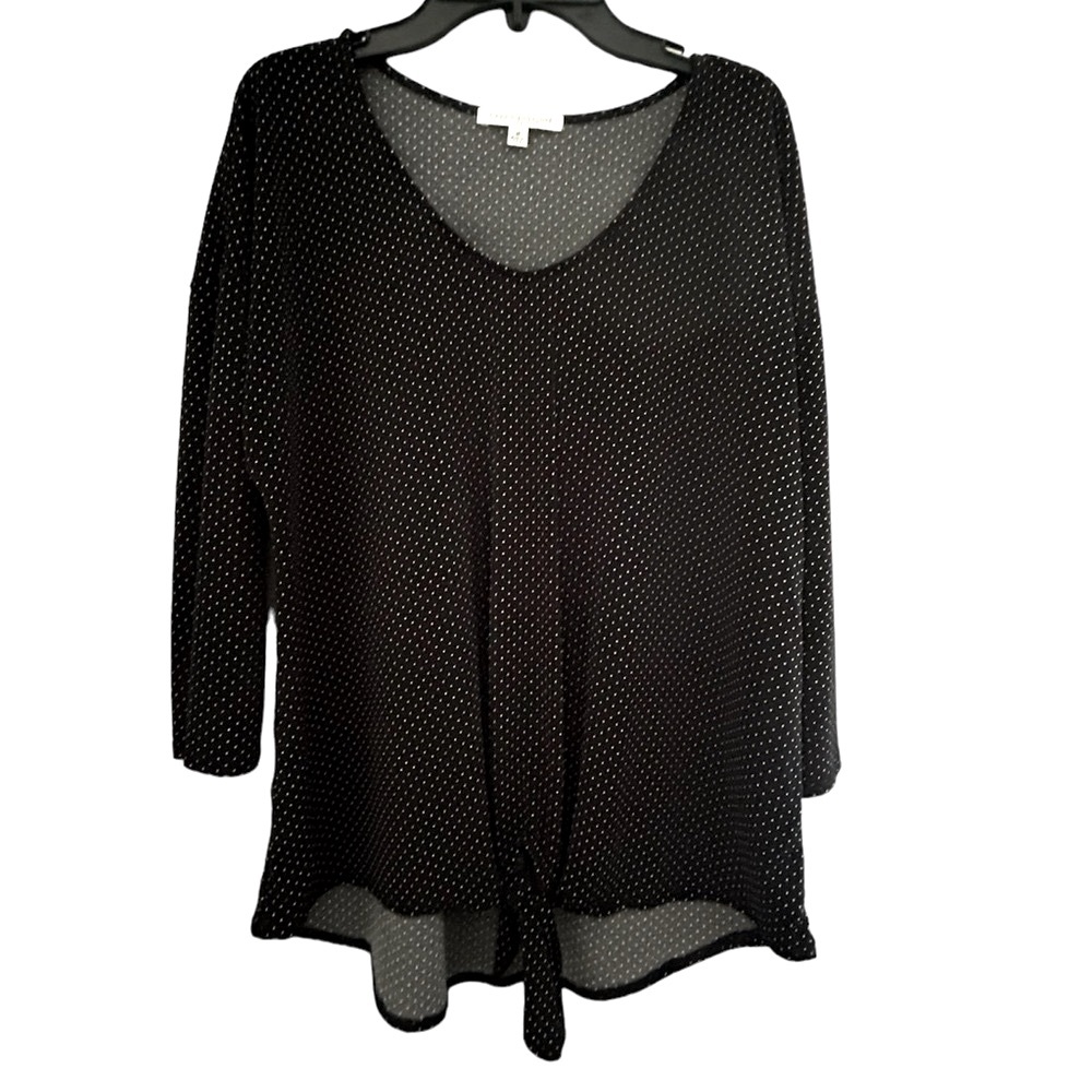 Polka Dot Tie Waist 3/4 Sleeve Top